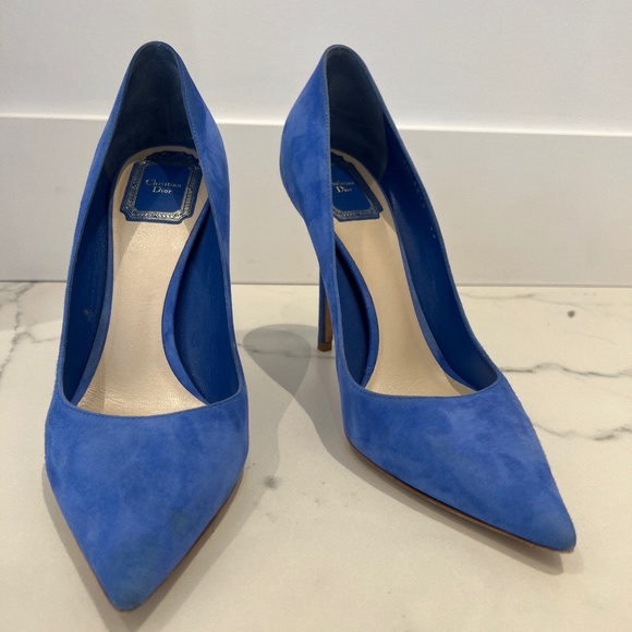 Christian Dior Blue Suede Pointed Heels - Picture 1 of 4